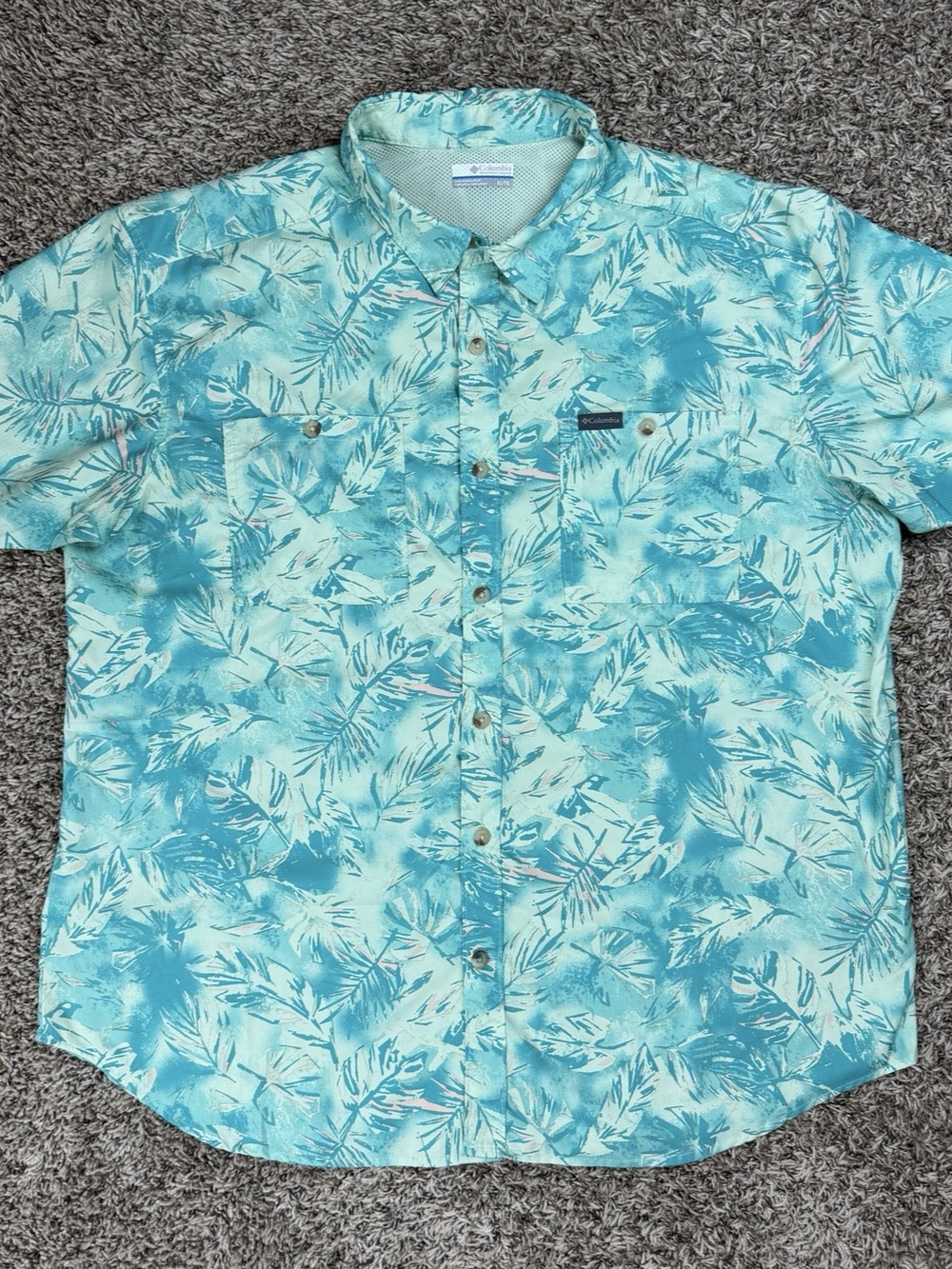 Columbia Shirt Men XL Green Floral Utilizer Printed Woven Short Sleeve Button Up
